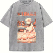 Biscuit Cat Baking Vintage Washed T-Shirt in Gray