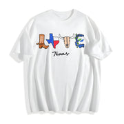 Embroidered Texas Cowboy Cotton T-Shirt in White