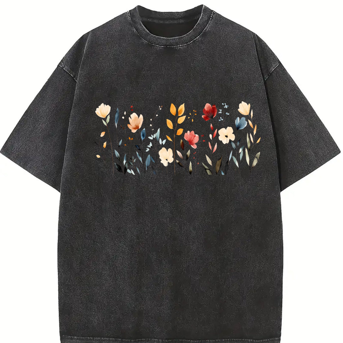 Wildflower Meadow Vintage Washed T-Shirt in Black