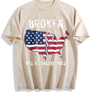 America Is Broken Fix at Ballot Vintage Washed T-Shirt in Beige