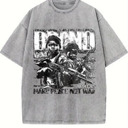 Bang World News War Graphic Vintage Washed T-Shirt in Gray