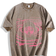 And Heavy Duty Water Ripple Girl Face Vintage Washed T-Shirt in Brown