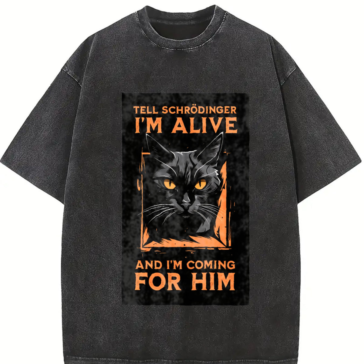 Retro Eye-catching Patterns Vintage Washed T-Shirt in Black