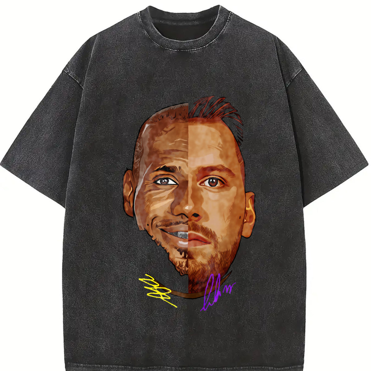 Bron And Luka LA Basketball vintage washed oversized T-shirt in Black
