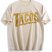Powered by Tacos Sarcastic Retro for Guys Classic Vintage Washed T-Shirt in Beige