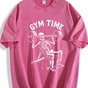 Gym Time Skeleton Vintage Washed T-Shirt in Red