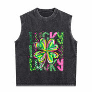 Lucky Shamrock St Patrick’s Day Vintage Washed Tank Top in Black