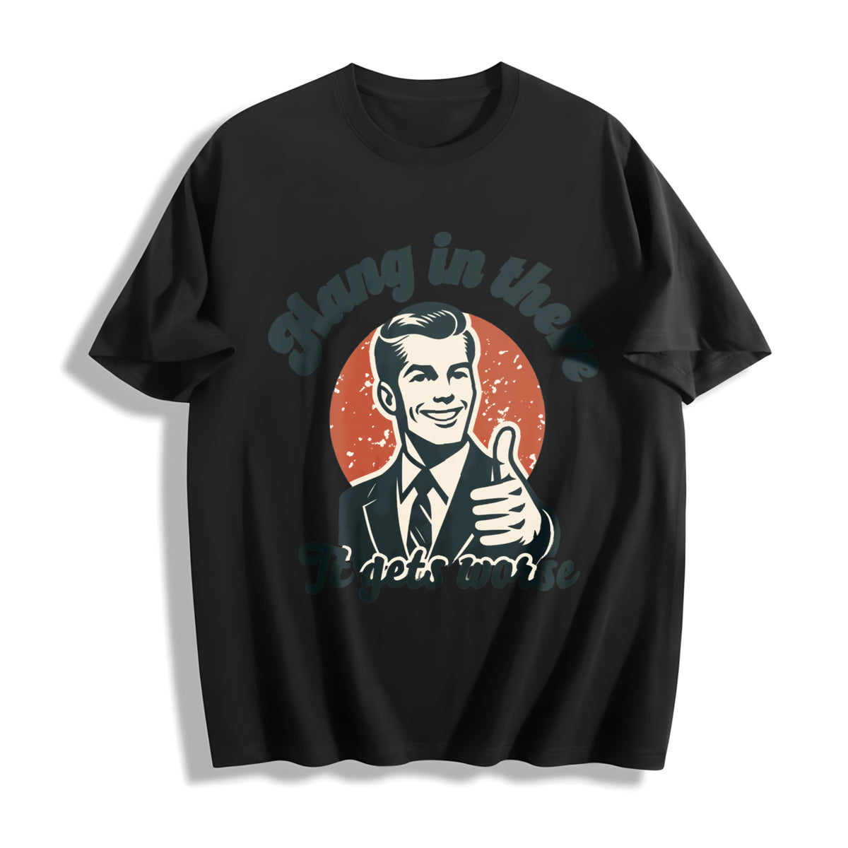 Hang in There Retro Cotton T-Shirt in Black