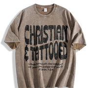 Christian & Tattooed John 7:24 Bold Distressed Art Vintage Washed T-Shirt in Brown