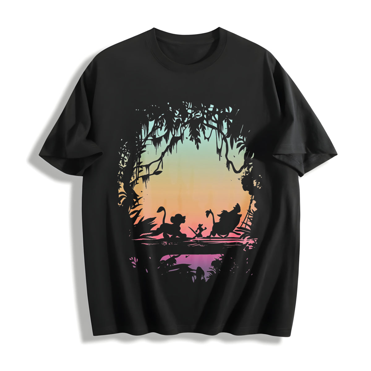 Remake the Lion Kingg Hakuna Matata Silhouettee Jungle Cotton T-Shirt in Black