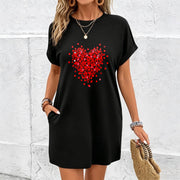 Slim Short Skirt- Heart Cotton T-Shirt in Black