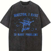Raccoon in Space Retro 90s Vintage Washed T-Shirt in Black