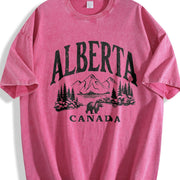 Short-sleeve Canadian Canada Grizzly Bear Snow Mountain Vintage Washed T-Shirt in Red