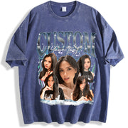 Custom Photo Bootleg Girlfriend 6 Face 90s Retro vintage washed oversized T-shirt in Blue