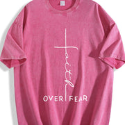 Faith Over Fear Christian for & Vintage Washed T-Shirt in Red