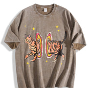 Cool Cat Y2K Harajuku Vintage Washed T-Shirt in Brown