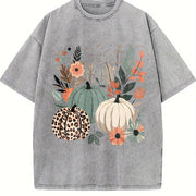 Boho Pumpkins Fall Vintage Washed T-Shirt in Gray