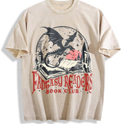 Retro Fantasy Readers Book Club 90s Vintage Washed T-Shirt in Beige