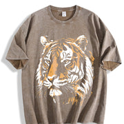Tiger Retro Animal 90s Animal for Tiger Lover vintage washed oversized T-shirt in Brown