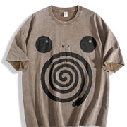 Spiral Big Eyes Cartoon Art - Wash Retro vintage washed oversized T-shirt in Brown