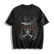 Fantasy Mysterious Floral Fox Skull Rabbit One-piece Cotton T-Shirt in Black