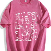 ® Cowboy Cats Retro Y2k Western Cats Vintage Washed T-Shirt in Red