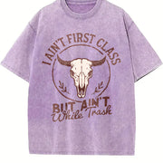 I Ain't FIRST CLASS but Ain't White Trash Bull Skull Vintage Washed T-Shirt in Purple