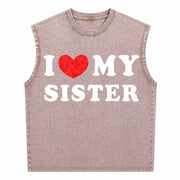 100 Percent Bold I Love My Sister for Strong Sibling Bonds Vintage Washed Tank Top in Brown