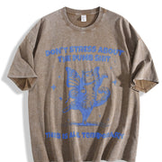 Retro Cat with Butterfly Wings 90s Vintage Washed T-Shirt in Brown
