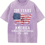 Patriotic American Flag Semiquincentennial Vintage Washed T-Shirt in Purple