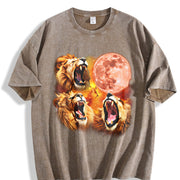 Three Lions Retro Lion Moon Vintage Washed T-Shirt in Brown