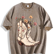 Western Cowgirl Boots Vintage Washed T-Shirt in Brown