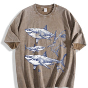 Shark 90s Tattoo Retro ® Y2k White Shark Ocean Vintage Washed T-Shirt in Brown