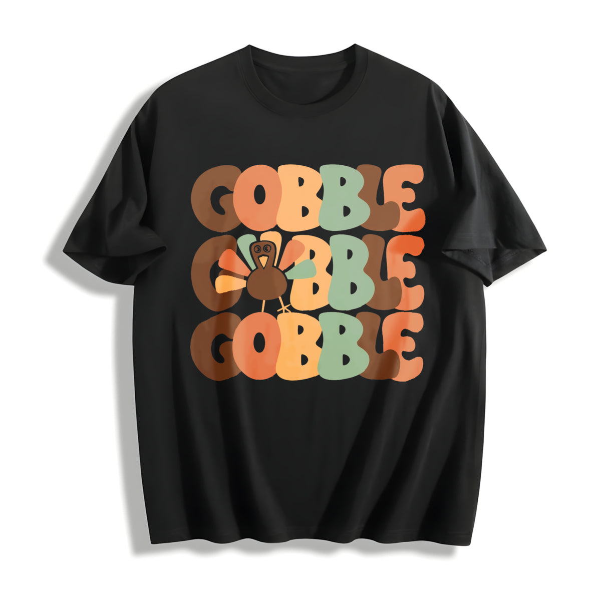 Directional 2024 Thanksgiving European and American Cotton T-Shirt in Black