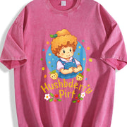 Cartoon Strawberry Shortcake Friends Nostalgia 80 vintage washed oversized T-shirt in Red