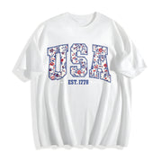 Floral USA Est 1776 Cotton T-Shirt in White