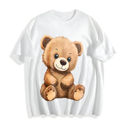 Cute Fluffiest Short-sleeve with Bear & Pom-pom Creature Cotton T-Shirt in White