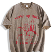 Wake Up Baddies It's Time to Misbehave Vintage Washed T-Shirt in Brown