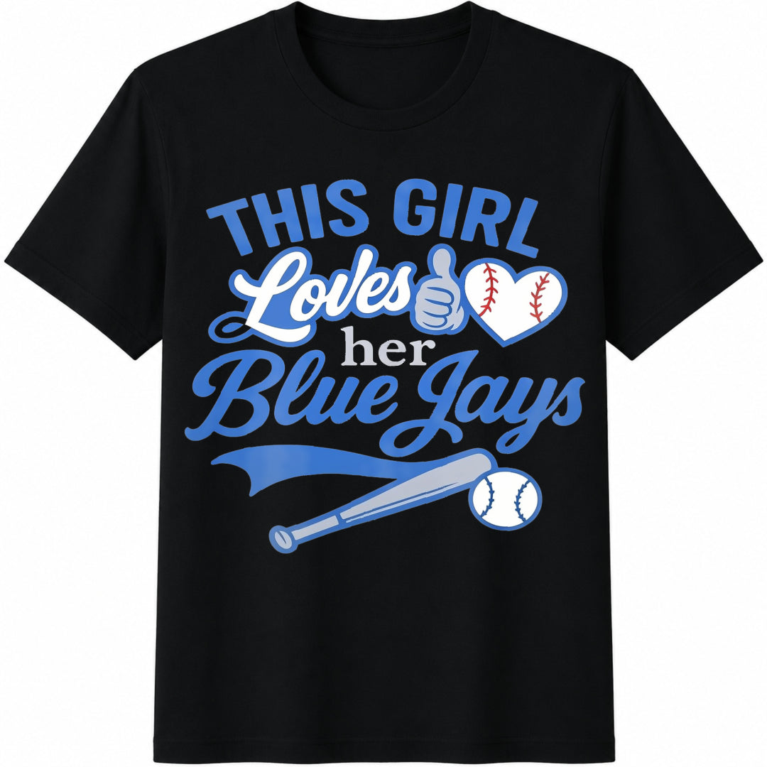 This Girl Loves Her Blue Jays Cotton T-Shirt in Black