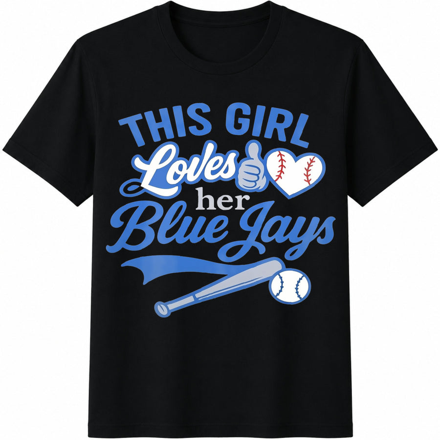 This Girl Loves Her Blue Jays Cotton T-Shirt in Black