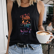 Faith Hope Love Women's Color Cotton Tank Top in Black