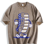 Fourth of July Hotdog Patriotic Cookout Grilling for Guys Vintage Washed T-Shirt in Brown