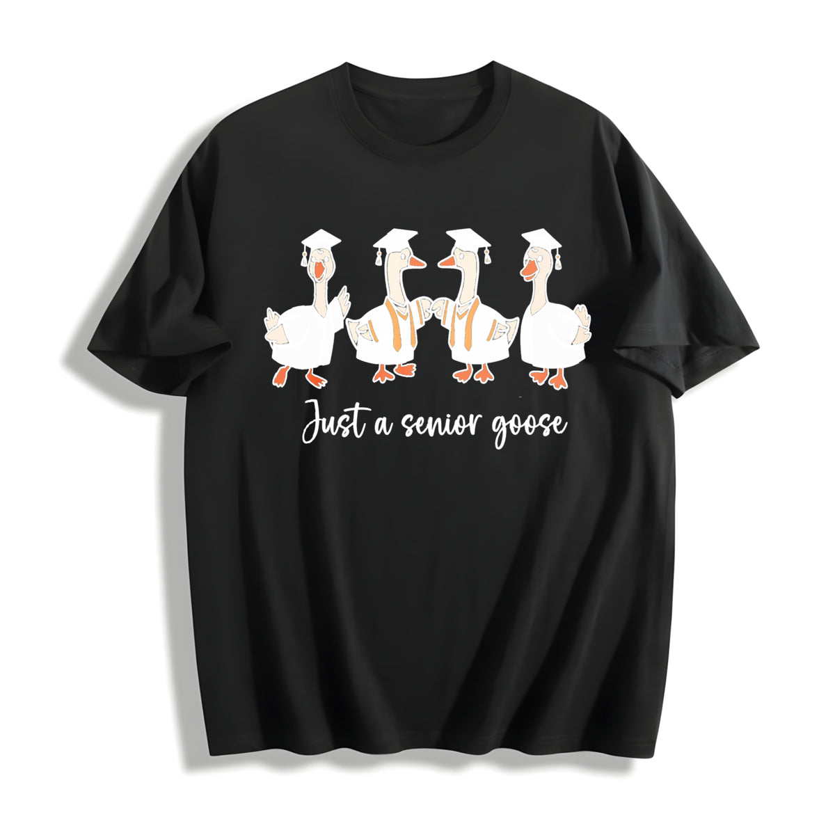 Preppy Graduation Goose Cotton T-Shirt in Black