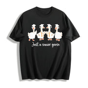 Preppy Graduation Goose Cotton T-Shirt in Black