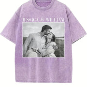 Personalized Couple Vintage Washed T-Shirt in Purple