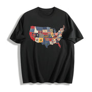 Retro Patchwork USA Cotton T-Shirt in Black