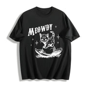 Cute Meowdy Cowboy Cotton T-Shirt in Black