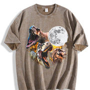 Retro T-rex Dinosaur Vintage Washed T-Shirt in Brown