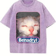 Benadryl Meme Cat vintage washed oversized T-shirt in Purple