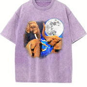 Three Elephants Moon 90s Vintage Washed T-Shirt in Purple